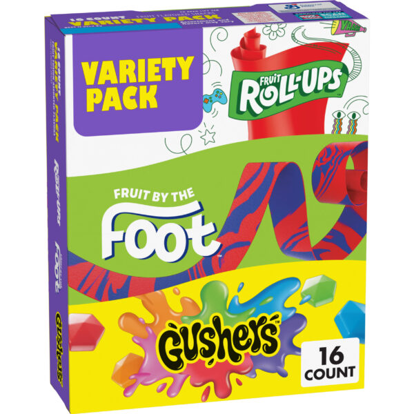 Fruit Roll-Ups, Fruit by the Foot, Gushers, Snacks Variety Pack, 16 Ct, 10.2 oz