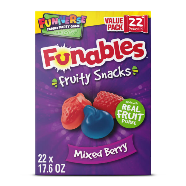 Funables Fruity Snacks, Mixed Berry, Flavored Snacks, 0.8 oz 22 ct